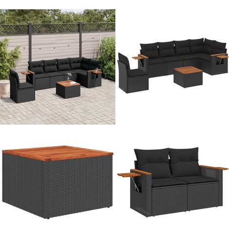 Salon de jardin 7 pcs avec coussins noir résine tressée - Ensemble Salon De Jardin - Meuble Extérieur - Jardin Design - Mobilier Résistant Aux Intempéries - Chaise Pliante - Home & Living (1/5)