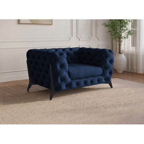 Fauteuil capitonné chesterfield velours bleu CARMEN (1/5)