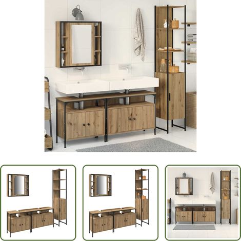 Spiegelschrank - Badezimmermöbel-Set mit Regal 4 pcs Artisan-Eiche Holzwerkstoff (1/5)