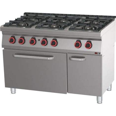 Fourneau à gaz avec four à gaz statique GN 2/1 - 6x brûleur ECO REDFOX - SPBT 70/120 21 G - REDFOX