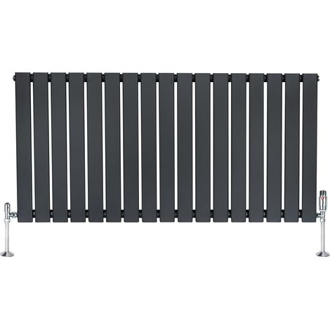 Radiateur Plat à 1 Colonne & Vannes 600 x 1190 mm en Acier Gris Anthracite Chauffage Centrale Moderne Horizontale Monté Sur Mur Cuisine Salle de Bain [Brosse de Nettoyage & Supports INCLUSES] (1/5)