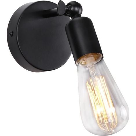 COUNT 1pcs Applique Murale Vintage, Lampe Murale Intérieur Industrielle, Spot Mural Fer Rétro Noir pour Cuisine Couloir (1/4)
