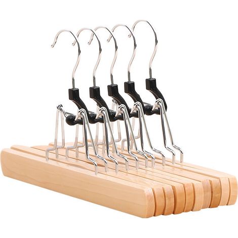 Lot de 5 cintres-Pinces en Bois pour Pantalons/Jupes - 25cm (1/5)