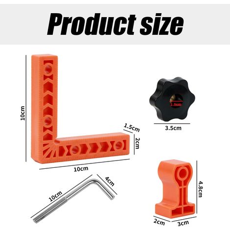 Bloc de Positionnement à 90 Degrés, Pince à Angle Droit 4 Paires Clips de Fixation et 2 Pièces 10 X 10cm Pince d'angle de Type L Outils Menuisier pour Cadres Photos Boîtes Armoires Tiroirs