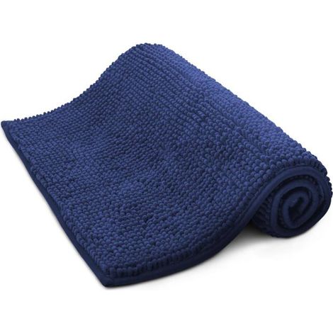 Tapis de bain et de toilette antidérapant en microfibre-Tapis doux, moelleux bleu marine, 50 x 80 cm) (1/5)
