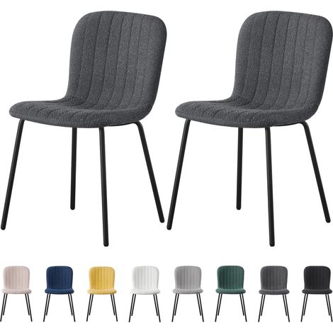 mcc direct Set of 2 Soft Fabric Dining Chairs with Upholstered Seat and Metal Legs for Dining Room, Living Room and Kitchen Room - New Bella DARK GREY (1/5)