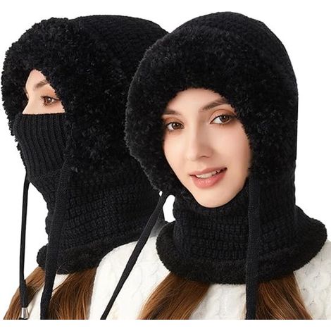 Cagoule d'hiver pour femme en polaire, cagoule multifonctionnelle, masque de ski, bonnet tempête pour le ski, les activités de plein air en montagne et à moto, noir (1/5)