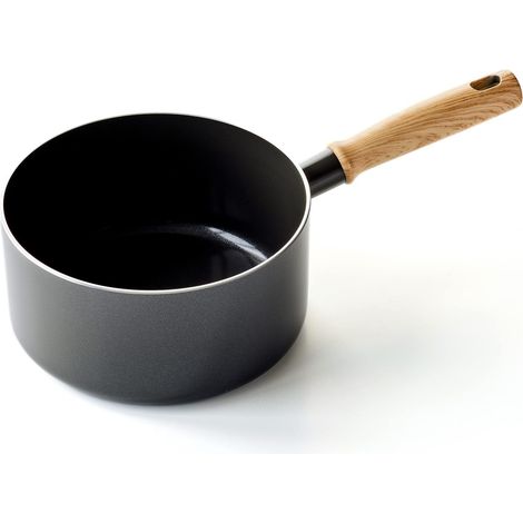 Pot à lait en Céramique Antiadhésive de 18 cm/2,1 L, Poignée à Apparence en Bois, Sans PFAS, Compatibles avec l'Induction, Va au Four, Va au Lave-Vaisselle, Gris (1/5)