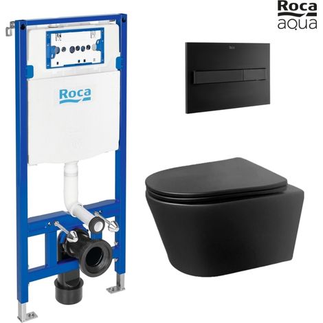 BASTIDOR ROCA DUPLO PACK CISTERNA EMPOTRADA Y PULSADOR PL7 NEGRO MATE CON INODORO SUSPENDIDO Rimless LIA Negro de AzulBath (1/5)