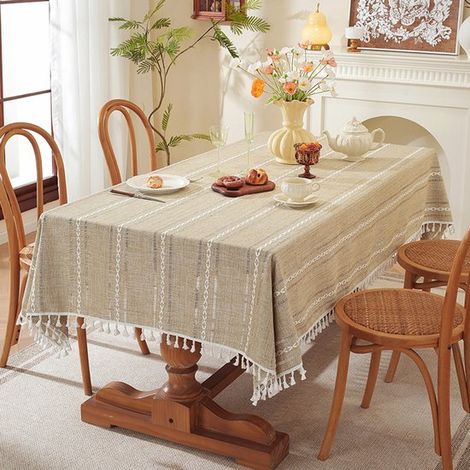 Rechteckige, fleckenabweisende Leinentischdecke, elegante und wasserdichte Tischdecke für Küche, Couchtisch und Restaurant, cremeweiß, 140 x 220 cm (1/5)