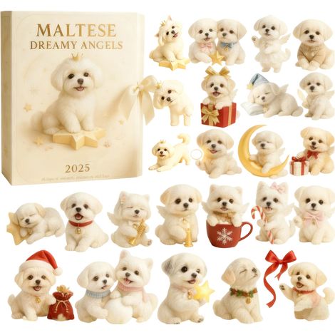 Décoration de Noël « Boîte surprise » - Motif chien maltais - Ornement en acrylique - Calendrier de l'Avent 24 jours / Décoration de sapin de Noël « Boîte surprise » (J) (1/3)
