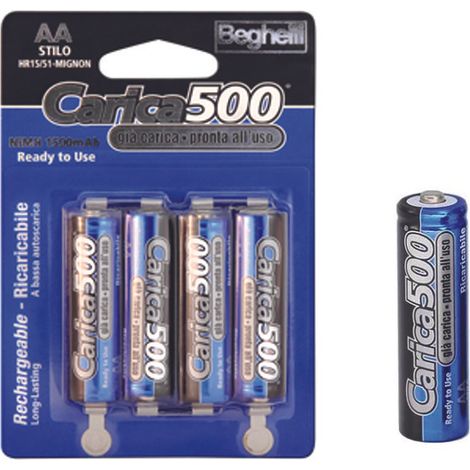 PILA STILO AA CARICA500- - 1,2v 1500 mAh blister da 4 pezzi - 10 pezzi BEGHELLI