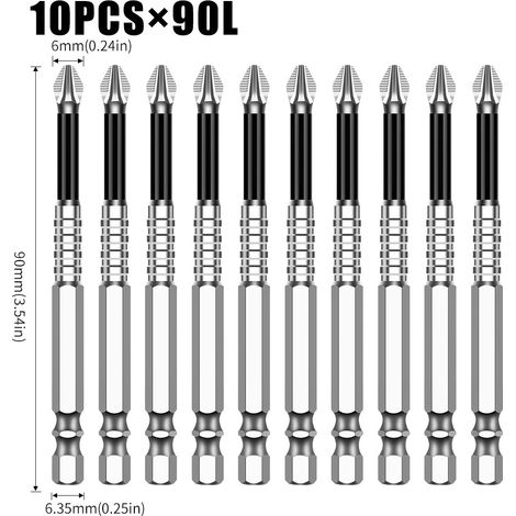 Punta da trapano antiscivolo ad alta durezza K5 - S2 Forte magnetico 5A Nero - Testa a croce antiscivolo - Teste per avvitatori elettrici - Argento, 10 pezzi 90L (1/5)