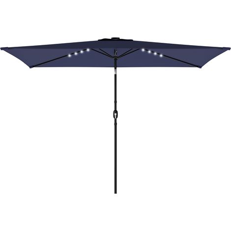 Sombrilla Jardín 24 Luces LED Solares Dosel Inclinable Poste Métalico 2.9x2.5 m Azul Oscuro
