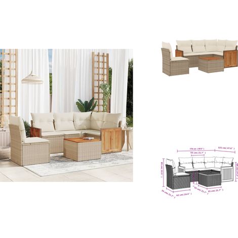 6-tlg. Garten-Sofagarnitur mit Kissen Beige Poly Rattan - Gartenmöbel - Sofasatz - PE-Rattan - Outdoor Möbel - Gartenlounge (1/3)