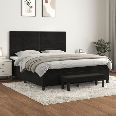 Boxspringbett mit Matratze Schwarz 180x200 cm Samt (1/5)