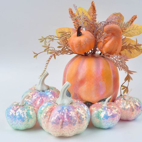 Pumpkin - Resin - Tabletop Decoration Set - Indoor Fall Thanksgiving Halloween Display - 5 Pieces - 10.5 x 10 cm (1/5)