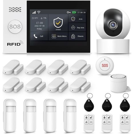Système d'Alarme Maison Sans Fil avec Caméra HD, Écran Tactile 4,3 Pouces, Détecteurs de Mouvement et Sirène 120 dB (1/5)