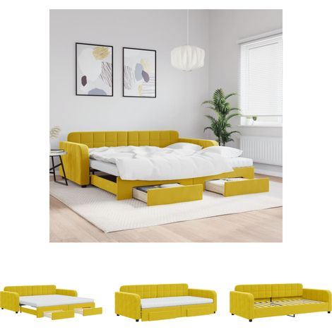 The Living Store Tagesbett Ausziehbar mit Schubladen Gelb 100x200 cm Samt - Betten & Bettgestelle (1/5)