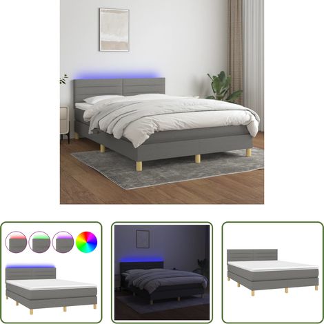 Matelas à ressorts ensachés - Sommier à lattes de lit et matelas et LED Gris foncé 140x200 cm (1/5)