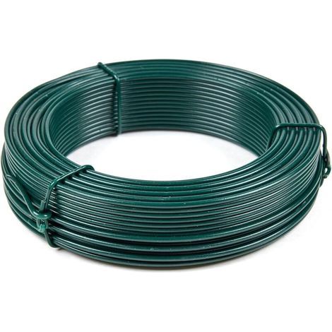 Fil de tension métallique vert plastifié , rouleau de 50 m , 0,45 mm , pour clôture , jardin , bricolage (1/5)