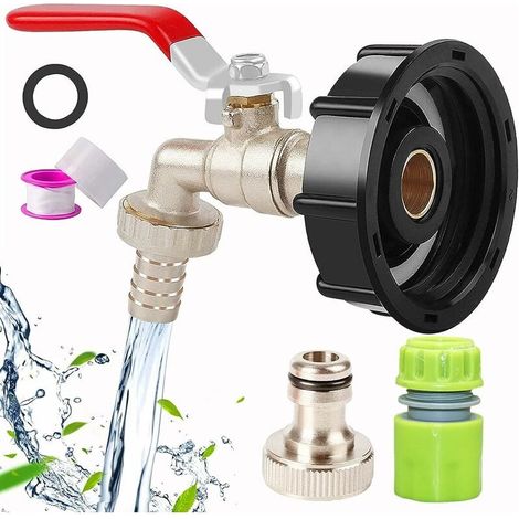 Adaptateur Robinet Tuyau Arrosage pour Cuve 1000 L, Robinet Universel pour Connexion De Tuyau De 1/2 Pouce, Vanne De Sortie à Bille IBC, Adaptateur De Robinet pour Tuyau D'arrosage (1/5)