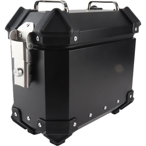 Valise Latérale de Moto 18L en Alliage d'Aluminium, Boîte de Sacoche Latérale Rigide avec Serrure de sécurité et Poignée pour Bagages de Casque, Noir, Aluminium (1/5)