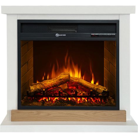 Camino elettrico caminetto da terra Stoccolma in legno bianco L75xP28xH70 cm