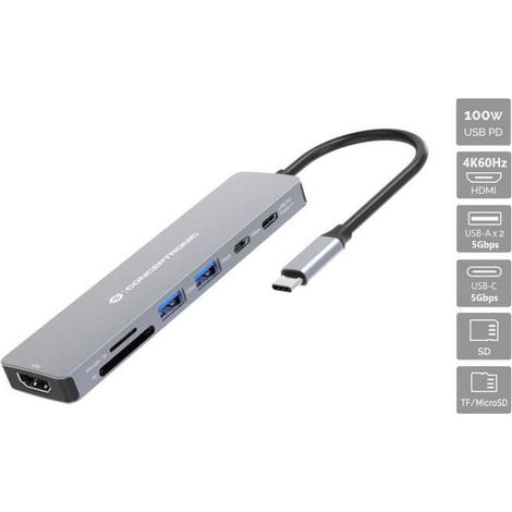 Conceptronic DONN28G replicatore di porte e docking station per laptop Cablato USB 3.2 Gen 1 (3.1 Gen 1) Type-C Grigio