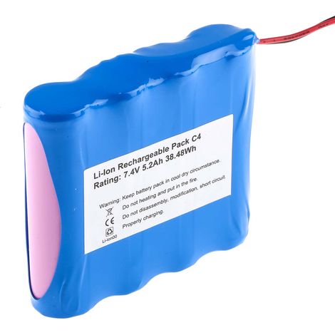 Bloc batterie rechargeable RS PRO 7.4V Lithium-Ion 5.2Ah 78 x 68 x 19 mm x 4 ( Prix pour 1 )