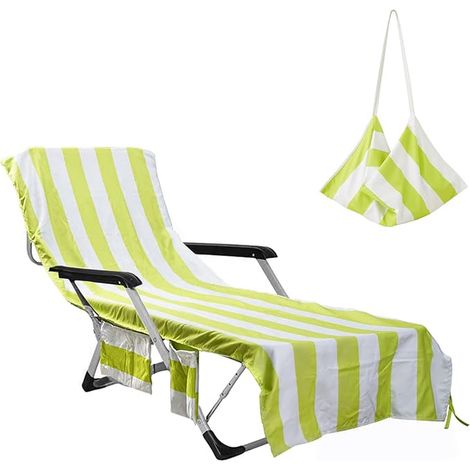 Serviette de plage avec poches pour chaise longue, pelouse, terrasse, chaise longue, vacances, hôtel, bain de soleil vert (1/3)
