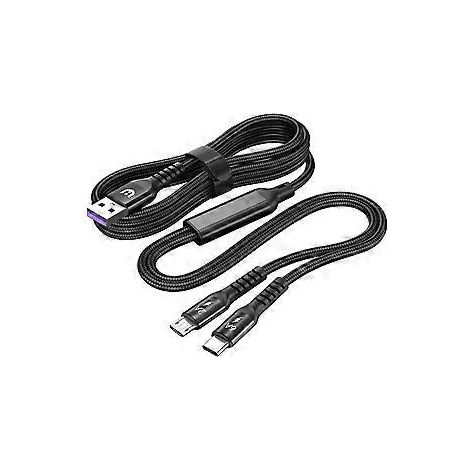66W USB-Ladekabel, Nylon-Gewebe, USB auf Typ C und USB 5-Pin Splitterkabel, Schnellladekabel für Spielekonsolen