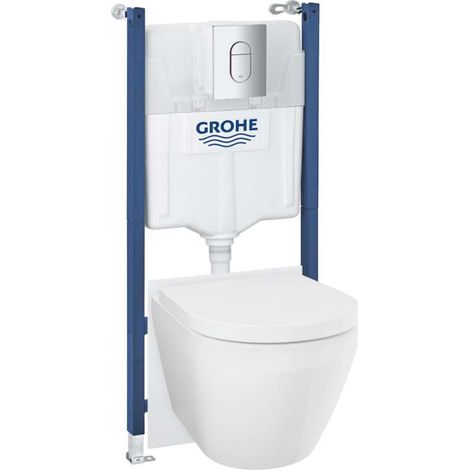 Grohe Solido - Set für Vorwandinstallation, Euro Ceramic WC, SoftClose-Sitz und Arena Cosmopolitan Betätigungsplatte, Triple Vortex, verchromt 102517SH00 (1/5)