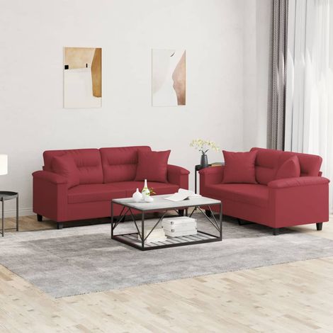 Ensemble de canapés 2 pcs et coussins rouge bordeaux similicuir vidaXL (1/5)