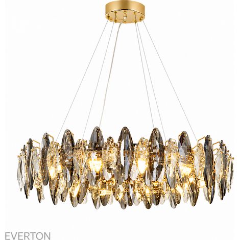 Lustre suspension cristal doré 60 cm, luminaire moderne design luxe E14 x9, plafonnier réglable pour salon salle à manger chambre