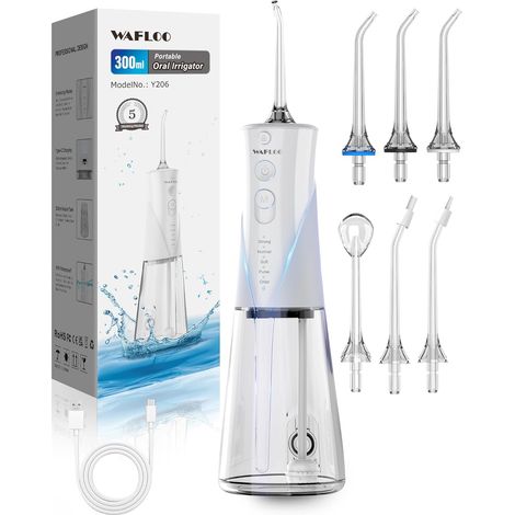 Hydropulseur Dentaire Sans Fil Rechargeable pour Domicile et Voyage 6 embouts, réservoir de 300 ml, 5 modes et étanchéité IPX7 pour un nettoyage quotidien complet et confortable des dents (1/5)