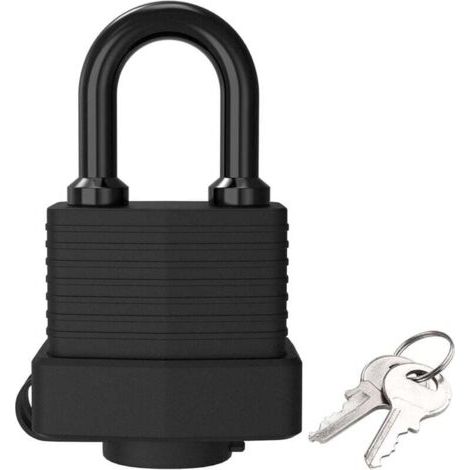 Cadenas à Clé avec Protection Thermoplastique, Cadenas Laiton étanche, Cadenas en Acier Laminé Extérieur Résistant aux Intempéries, pour Casier, Gym, Garage, Clôture (Noir,1 Pièce)