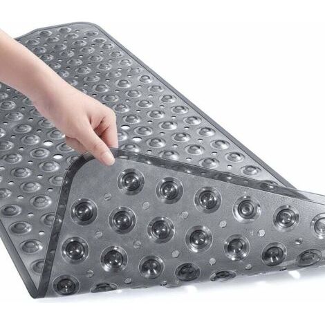 Tapis de Baignoire Extra Long avec Ventouses Solides Tapis de Bain Antidérapant Matériel de PVC Tapis de Douche pour Salle de Bain Lavable en Machine Anti Moisissure Antifongique 40X100CM(gris)