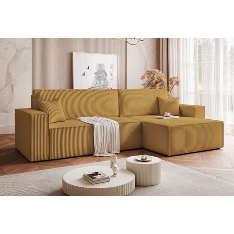 Ecksofa Schlafsofa Sofa ADARA MAX in Stoff Poso Honiggelb Ottomane Rechts