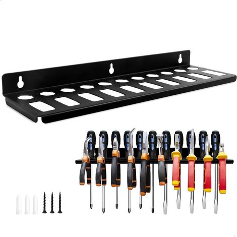 Porte Outils Mural, Panneau Mural Outils, Support Tournevis Murale avec 21 Emplacements de Rangement, Rangement Outil Murale Adapté à Différents Modèles de Tournevis et de Pinces, Métal, Noir (1/5)
