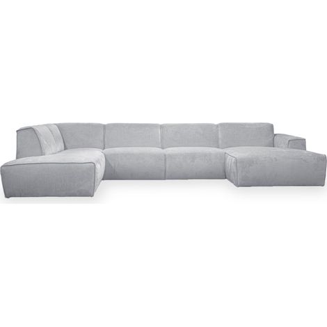 Mobilier Deco – Canapé panoramique en tissu gris – Angle gauche – 5 places – Dimensions L380xP222xH78 cm – Dossier rembourré et accoudoirs enveloppants (1/5)