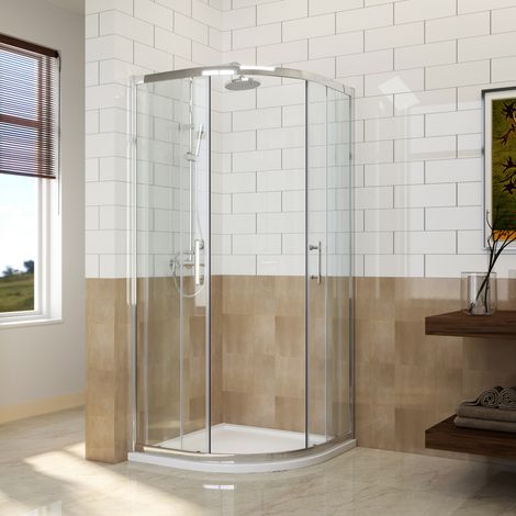 ELEGANT 900x900mm Quadrant Shower Enclosure Sliding Shower Screen 6mm Easy Clean Safety Tempered Glass with Tray and Waste Trap (1/5)