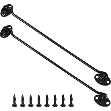Set mit 2 schwarzen Edelstahl-Ösenhaken und -Riegeln (300 mm) für Schiebetüren von Gartenhäusern