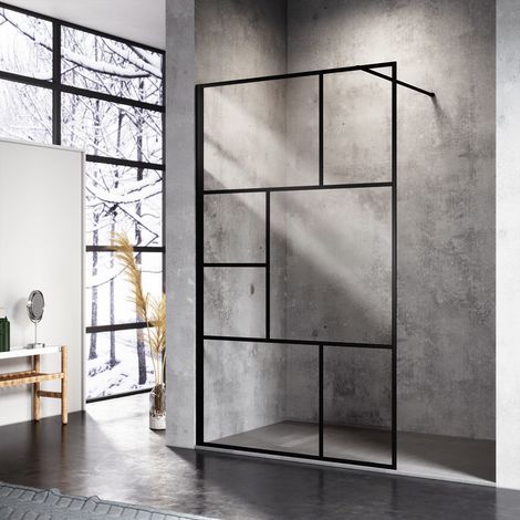 SONNI 8mm Walk in Dusche Duschwände Duschwand Duschabtrennung Schwarz NANO Echtglas 120x200cm