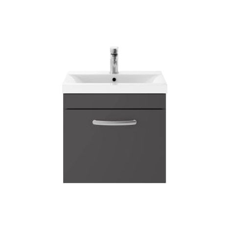 Nuie Athena Gloss Grey 500mm Wall Hung Single Drawer Vanity Unit and Thin Edge Ceramic Basin - ATH073D (1/5)