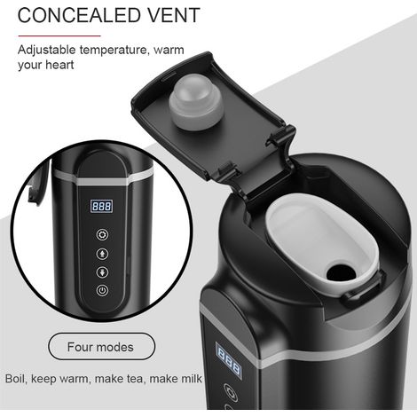 [Yuexinghui] Bouilloire électrique de voyage universelle 12V/24V pour voiture 500ml avec couvercle anti-débordement, tasse de voyage portable pour café, bouteille d'eau à température réglable pour thé