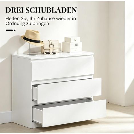 Commode 80x39x73 cm en panneaux de particules blancs, 3 tiroirs, gain de place – MEUBLIV (1/5)