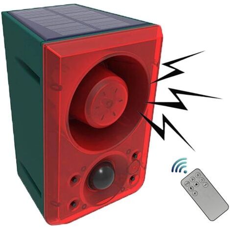Alarme stroboscopique solaire 130 dB avec détecteur de mouvement, télécommande, enregistrement de 20 secondes et sirène d'alerte sonore simulant des aboiements de chien pour ferme, grange, villa (1/5)