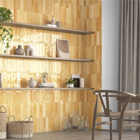 Carrelage mural intérieur/exterieur. Grès cérame Zellige Ochre 7x28 cm (1/2)