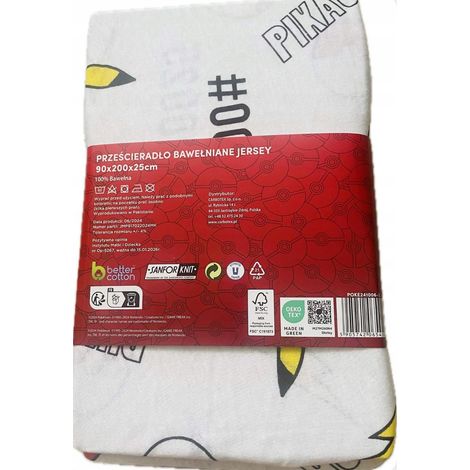 Pokémon-Baumwolljersey-Spannbettlaken für Kinder, 90 x 200 cm, Pikachu